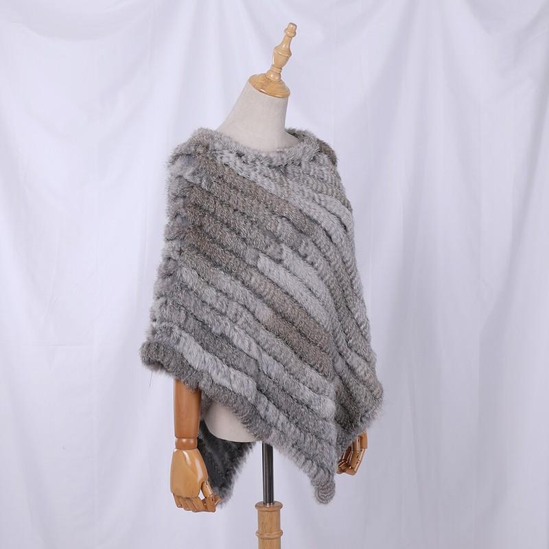 Lady Real Rabbit Fur Poncho Women Fashion Knitted Shawl Natural Fur Top Pullover