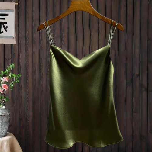 Lady Strappy Satin Camisole Tank Vest Top Faux Silk Shirt Casual Cami Sleeveless
