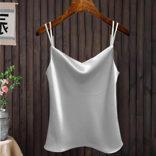 Lady Strappy Satin Camisole Tank Vest Top Faux Silk Shirt Casual Cami Sleeveless