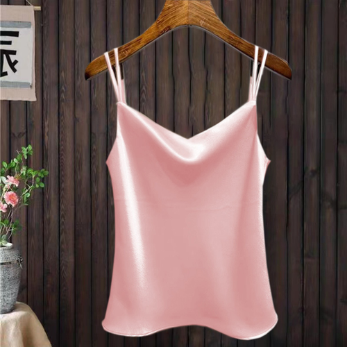 Lady Strappy Satin Camisole Tank Vest Top Faux Silk Shirt Casual Cami Sleeveless