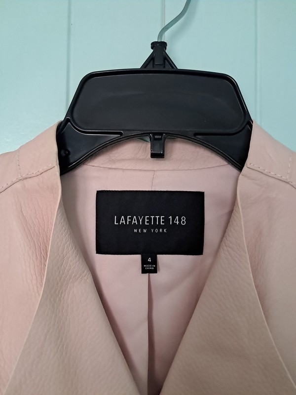Lafayette 148 Lambskin Leather Moto Biker Jacket Sz 4 Blush Pink Cropped