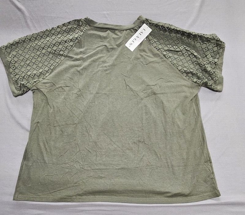 LALAGEN Women's Plus Size T Shirts Trendy Lace Short Sleeve Crewneck Blouse 4XL
