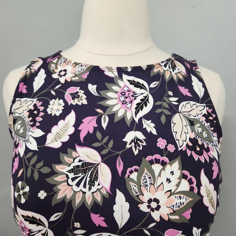 Land's End Swim Top Tankini Purple Flower Floral Size 18 Built-in Bra Modest