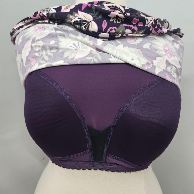 Land's End Swim Top Tankini Purple Flower Floral Size 18 Built-in Bra Modest
