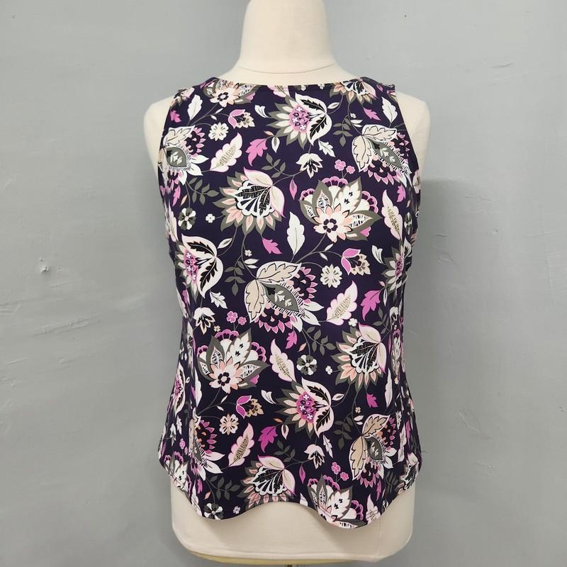Land's End Swim Top Tankini Purple Flower Floral Size 18 Built-in Bra Modest