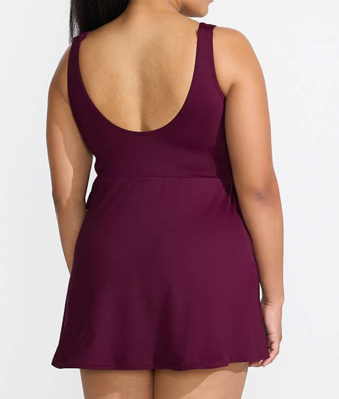 Land's End Women's Plus Size 26W Side Tie Swim Dress Swimsuit Dark Wine