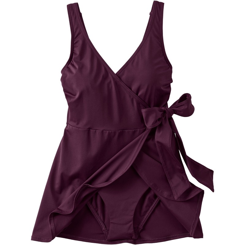 Land's End Women's Plus Size 26W Side Tie Swim Dress Swimsuit Dark Wine