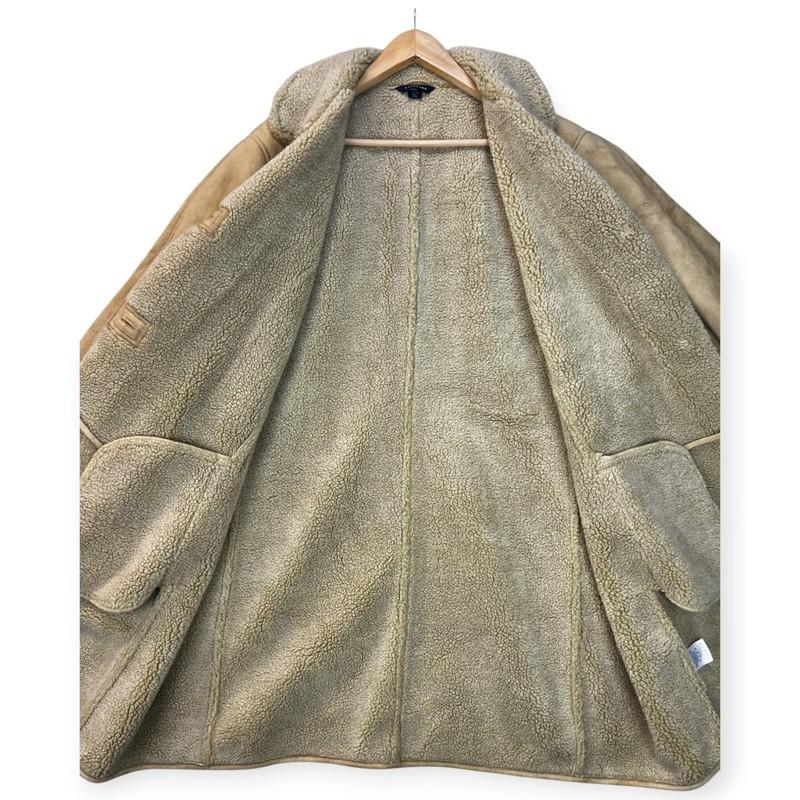 Land’s End Womens Long Coat Brown Faux Leather Sherpa Button Boho Western Sz 2x