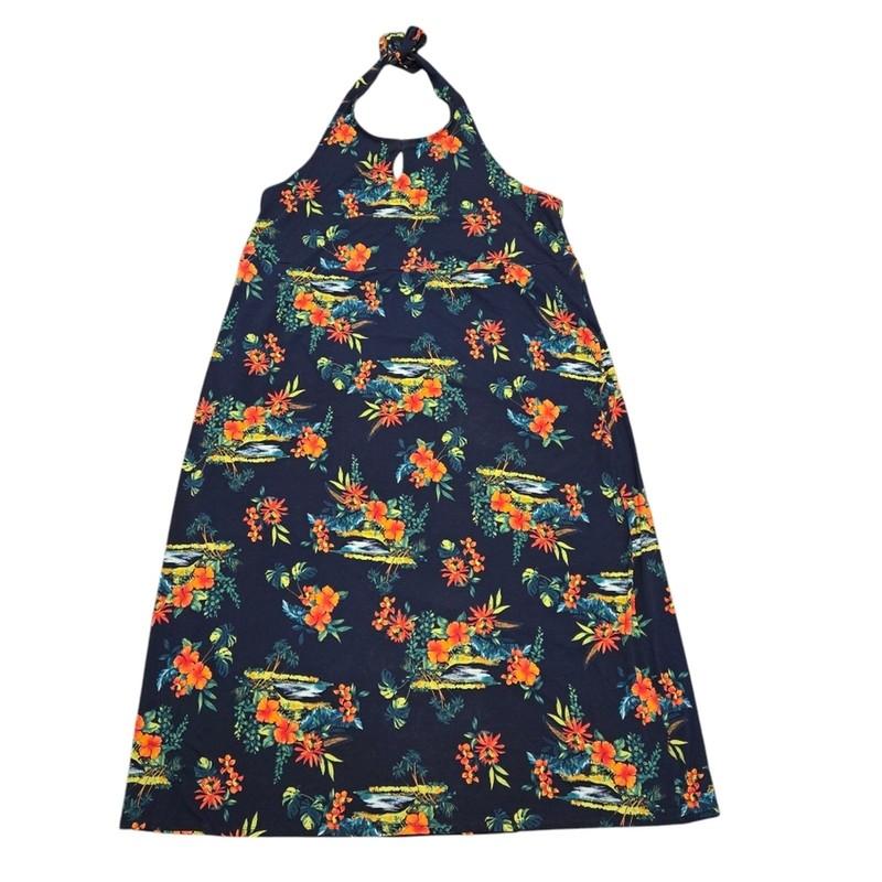 Lands End 2X Tencel Stretchy Open Back Floral Halter Maxi Dress - Navy And Red