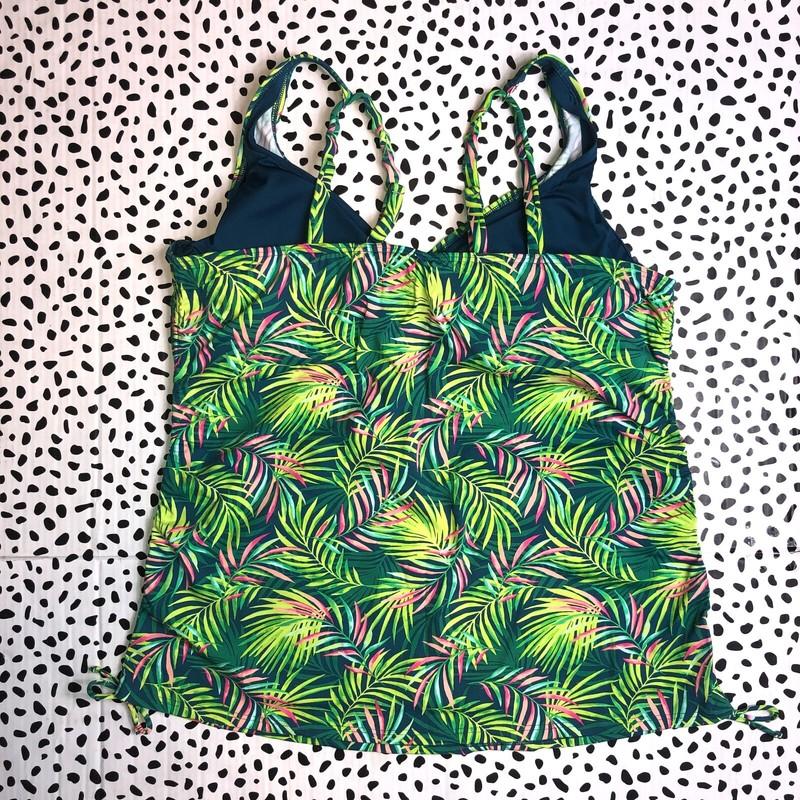 Lands End Baltic Teal Palm Adjustable Underwire Tankini Rg. 18 SWIM TOP Tank