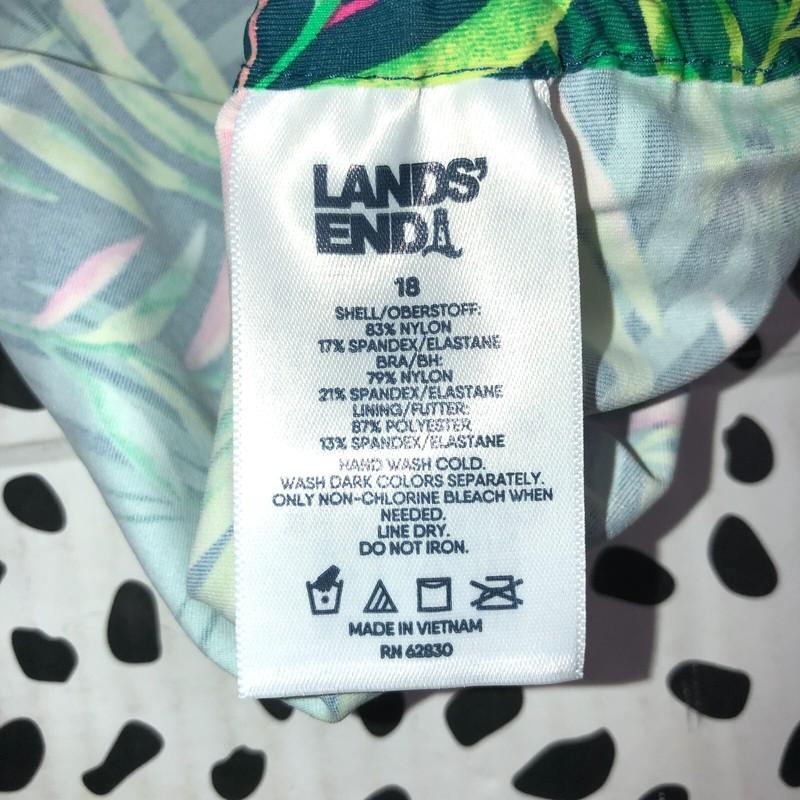 Lands End Baltic Teal Palm Adjustable Underwire Tankini Rg. 18 SWIM TOP Tank