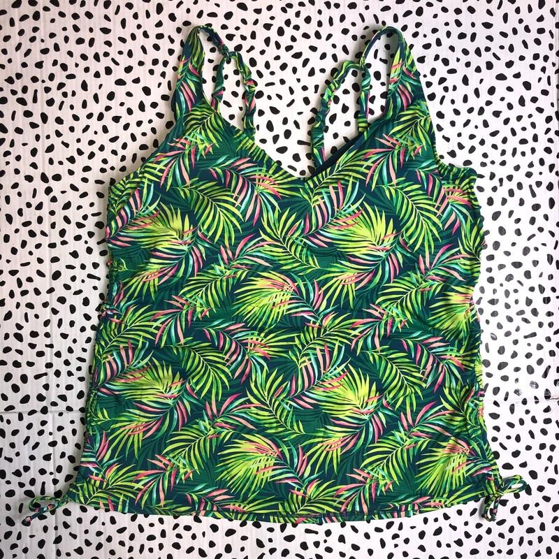 Lands End Baltic Teal Palm Adjustable Underwire Tankini Rg. 18 SWIM TOP Tank
