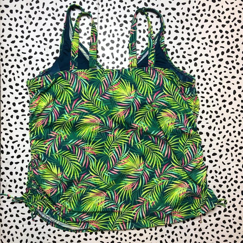 Lands End Baltic Teal Palm Underwire Tankini SWIM TOP 16W PLUS 522619