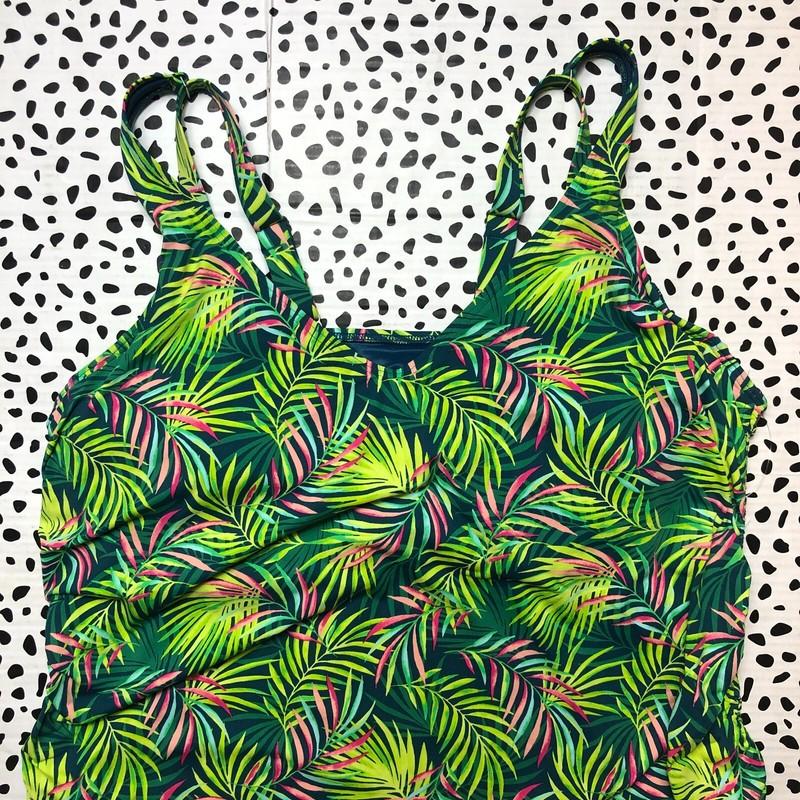 Lands End Baltic Teal Palm Underwire Tankini SWIM TOP 16W PLUS 522619