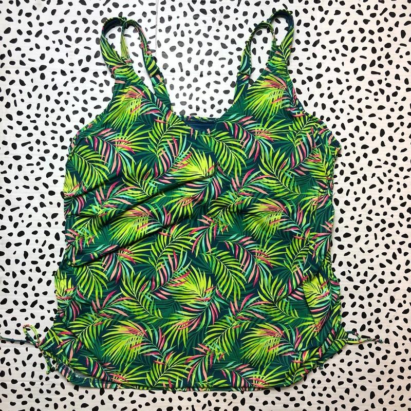 Lands End Baltic Teal Palm Underwire Tankini SWIM TOP 18W PLUS 522619