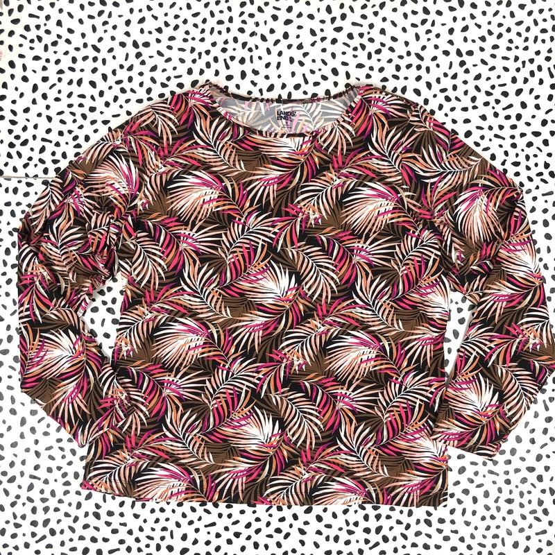 Lands End Black Multi Palm Long Sleeve Crewneck SWIM TEE 1X PLUS 428200