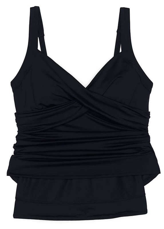LANDS END Black V-Neck Wrap Tankini Swimsuit Top Womens 6 NEW