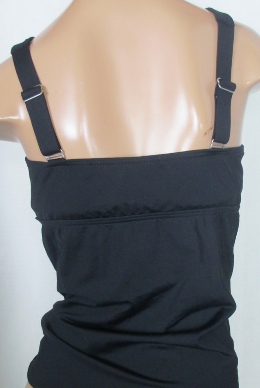 LANDS END Black V-Neck Wrap Tankini Swimsuit Top Womens 6 NEW
