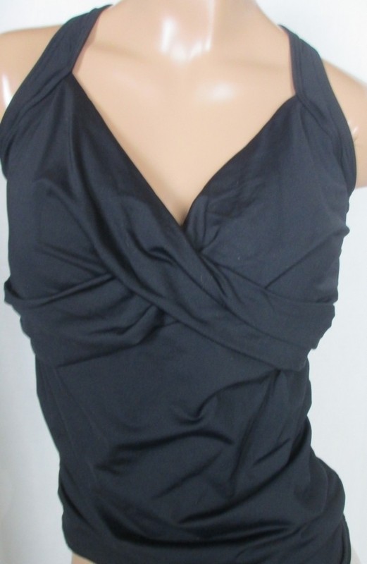 LANDS END Black V-Neck Wrap Tankini Swimsuit Top Womens 6 NEW