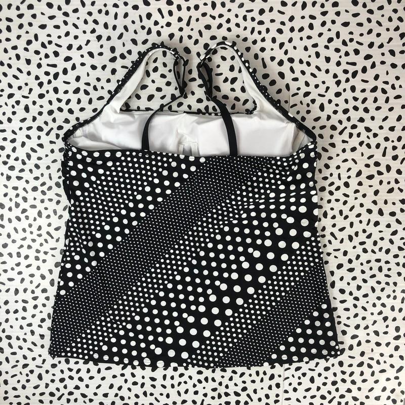 Lands End Black White Diagonal Dot Square Neck Tankini SWIM TOP Reg. 12 513879