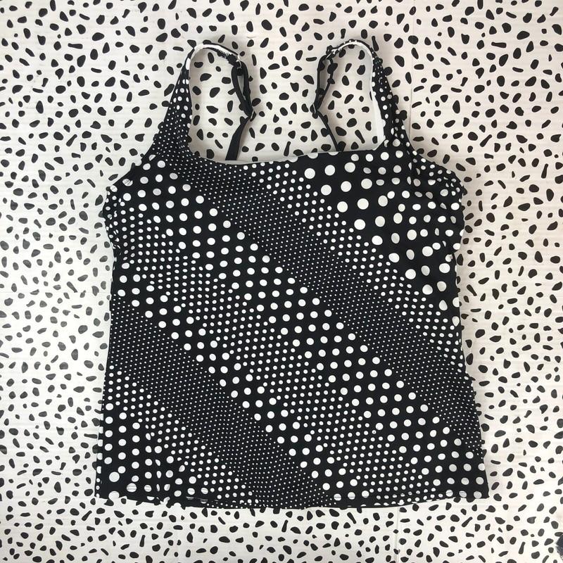Lands End Black White Diagonal Dot Square Neck Tankini SWIM TOP Reg. 12 513879