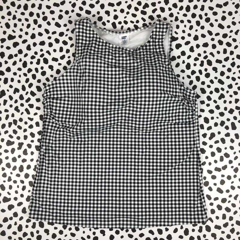 Lands End Black White Gingham High Neck Tankini Reg. 18 SWIM TOP 513786