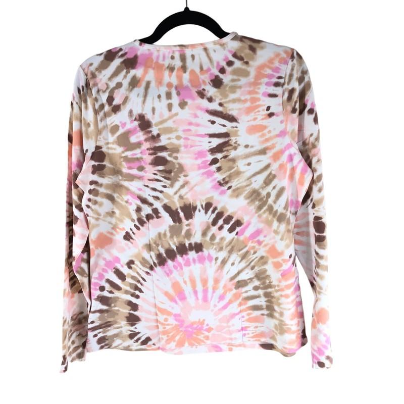 Lands End Crew Neck Long Sleeve Rash Guard UPF 50 Swim Tee Pink Burst Tie Dye S
