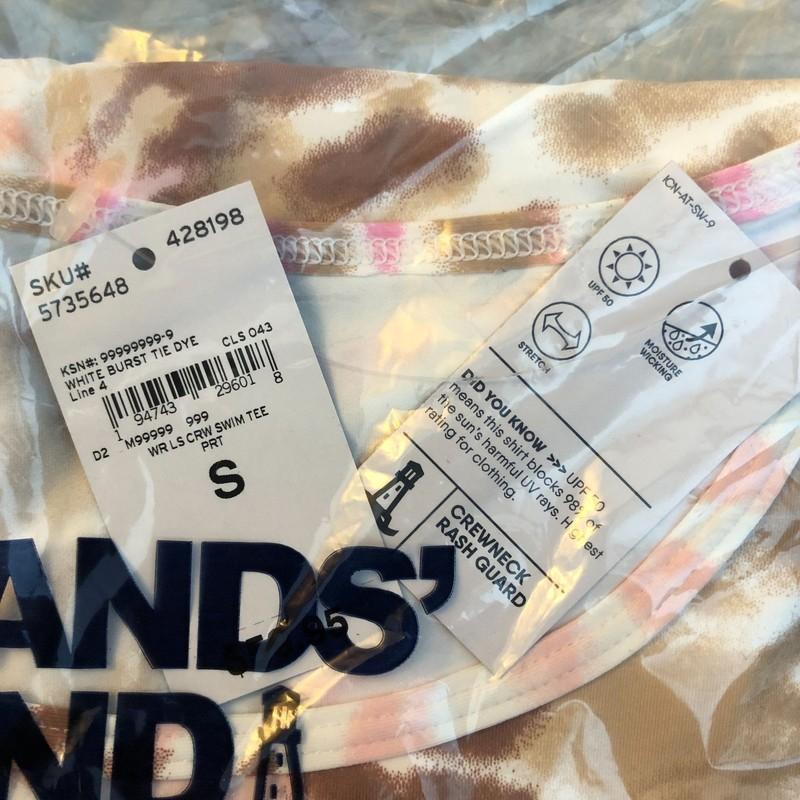Lands End Crew Neck Long Sleeve Rash Guard UPF 50 Swim Tee Pink Burst Tie Dye S