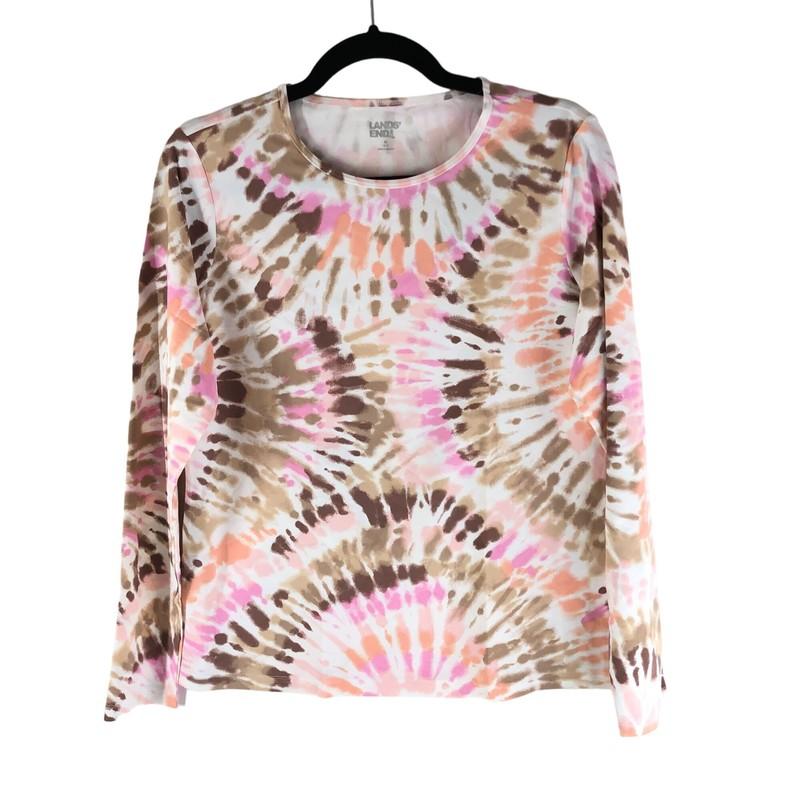 Lands End Crew Neck Long Sleeve Rash Guard UPF 50 Swim Tee Pink Burst Tie Dye S