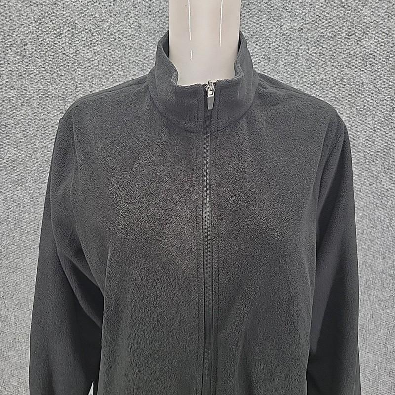 Lands End Full Zip Fleece Jacket 1X Plus Size Black Long Sleeves With Pockets