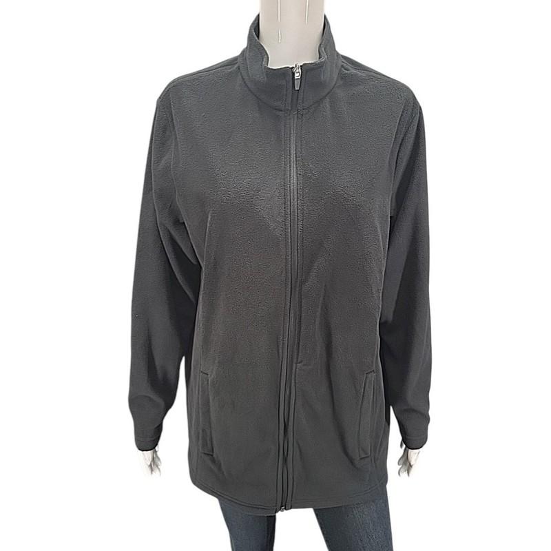 Lands End Full Zip Fleece Jacket 1X Plus Size Black Long Sleeves with Pockets