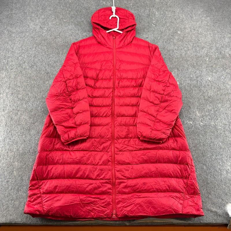 Lands End Jacket Women 3X Red Hooded Full Zip Puffer Quilted Down Long Nylon