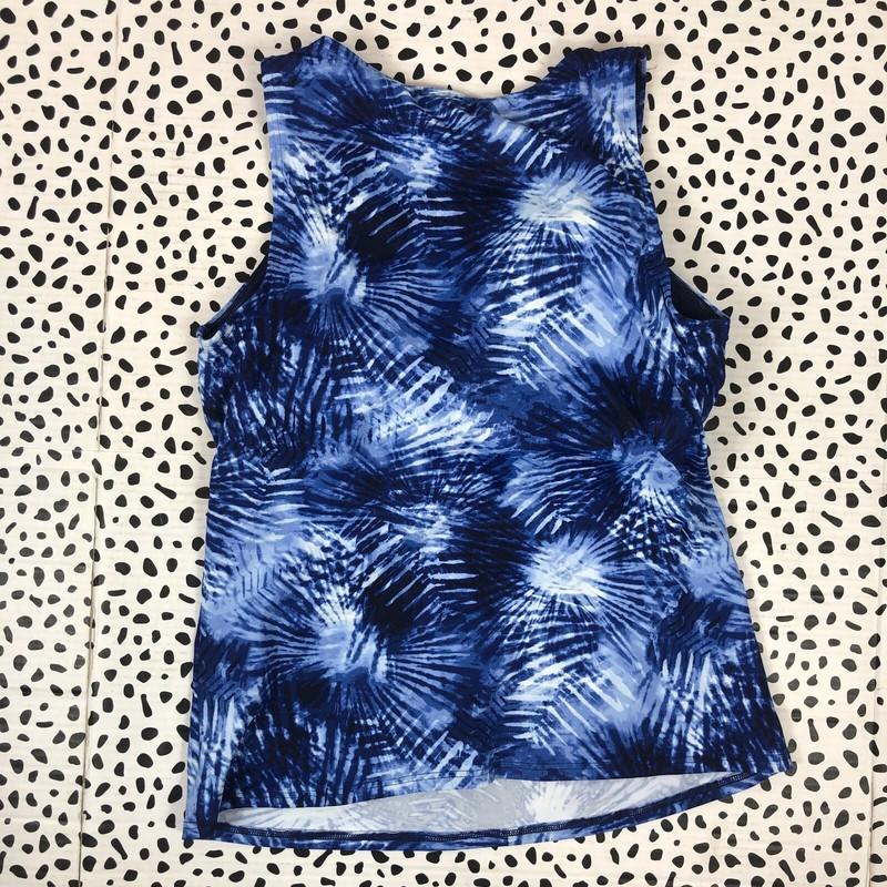Lands End Navy Blue Tie Dye High Neck Tankini Reg. 12 SWIM TOP 513786