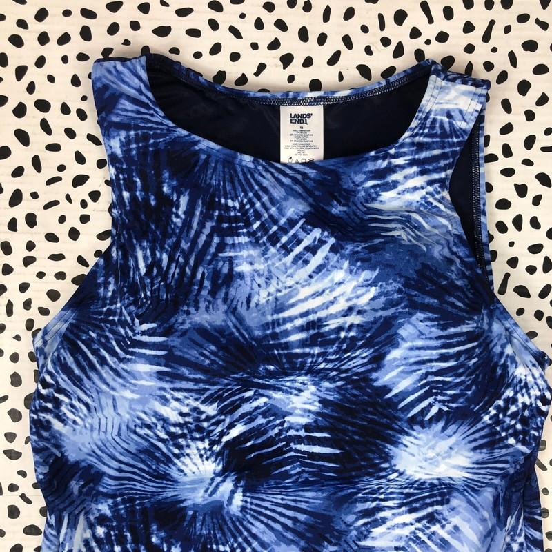Lands End Navy Blue Tie Dye High Neck Tankini Reg. 12 SWIM TOP 513786