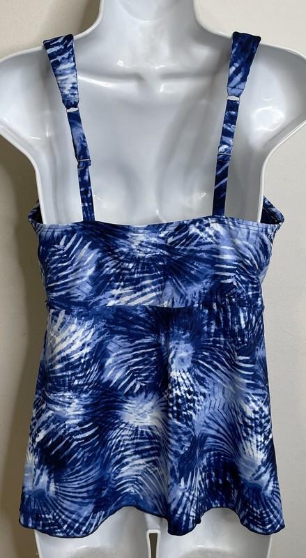 Lands End Navy Tie Dye Flutter Tankini Top XL NWT Palm NEW