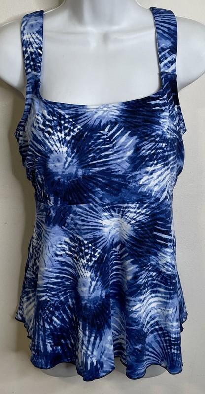 Lands End Navy Tie Dye Flutter Tankini Top XL NWT Palm NEW