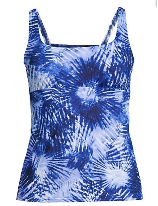 Lands End NEW 16 Adjustable Swim Tankini Top Underwire Blue Tie Dye Square Neck