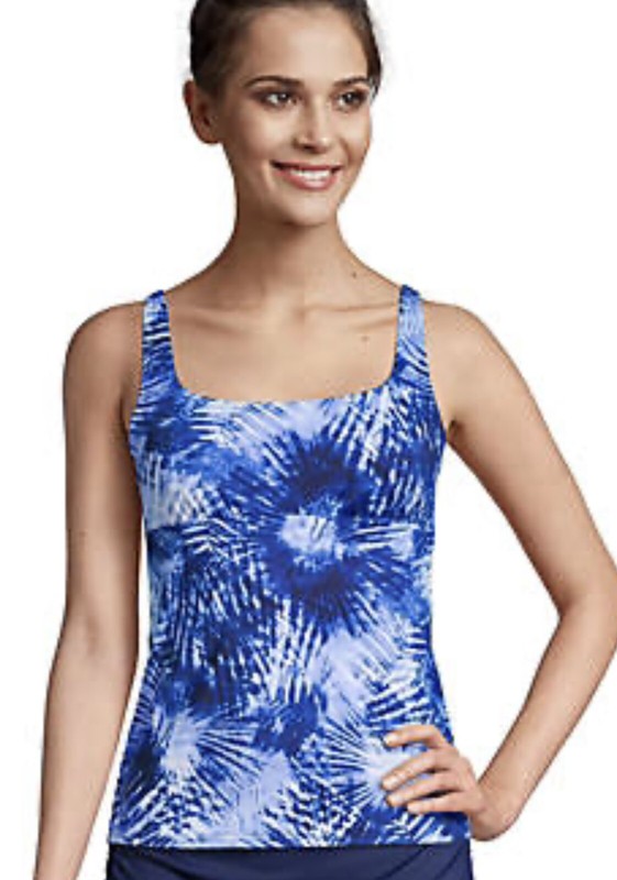 Lands End NEW 16 Adjustable Swim Tankini Top Underwire Blue Tie Dye Square Neck