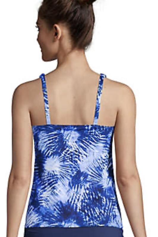 Lands End NEW 16 Adjustable Swim Tankini Top Underwire Blue Tie Dye Square Neck