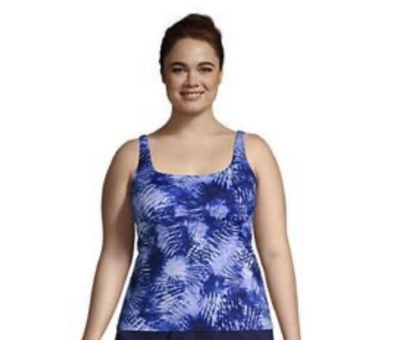 Lands End NEW 16 Adjustable Swim Tankini Top Underwire Blue Tie Dye Square Neck