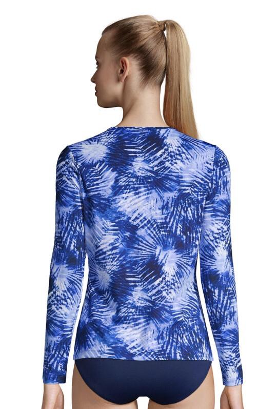 Lands End NEW Small 6-8 Blue Tie Dye Long Sleeve Neck Swim Tee Rash Guard UPF50