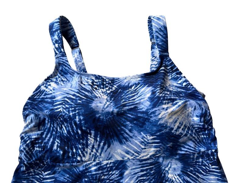 Lands End NEW XL Swim Tankini Top Blue Tie Dye Scoop Neck Flutter UPF50
