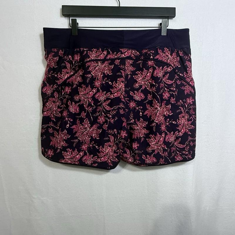 Lands End Quick Dry Purple Floral 5" Swim Shorts Women's 16 Liner Pockets Beach