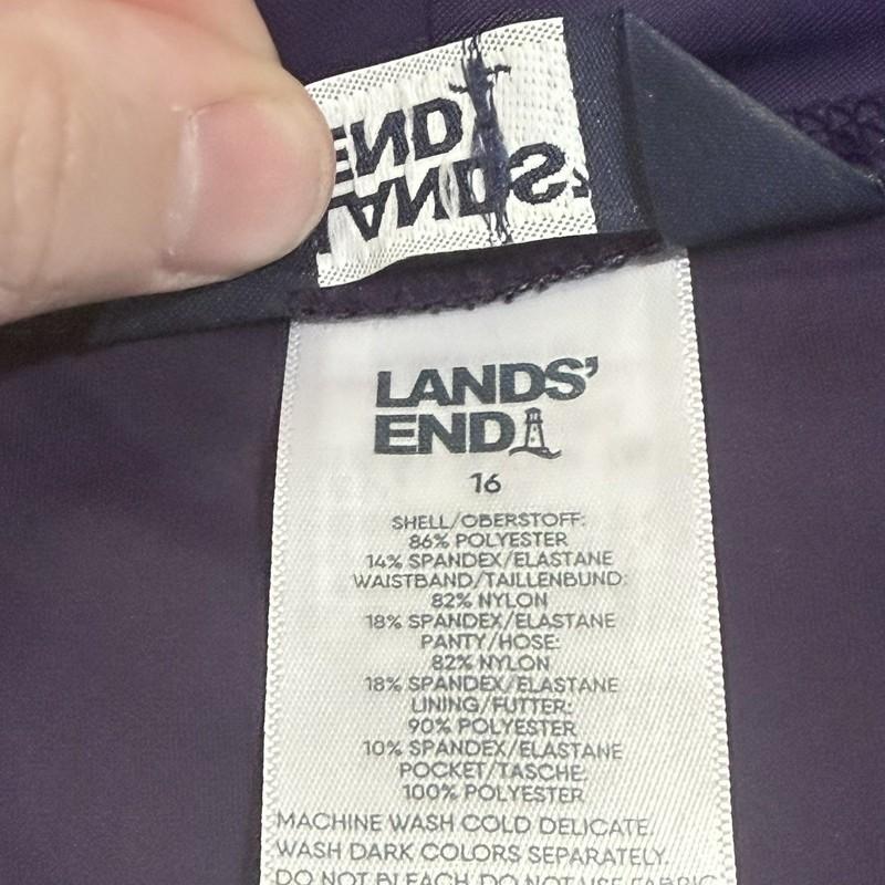Lands End Quick Dry Purple Floral 5" Swim Shorts Women's 16 Liner Pockets Beach
