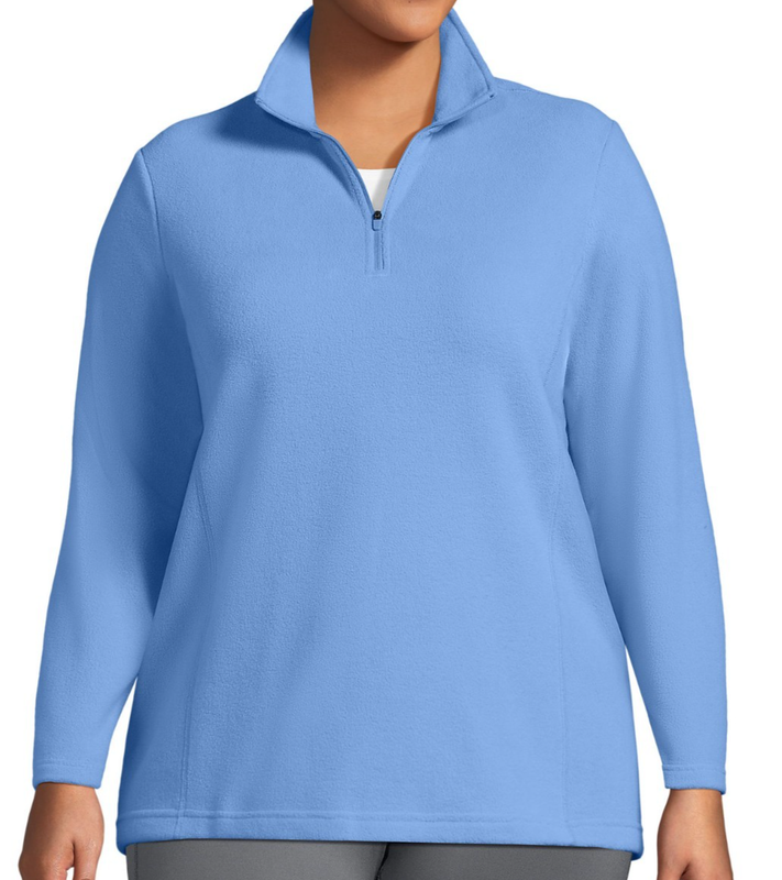 Lands' End Size 3X Solid Blue Fleece Knit top 1/4 zip long sleeves NWT
