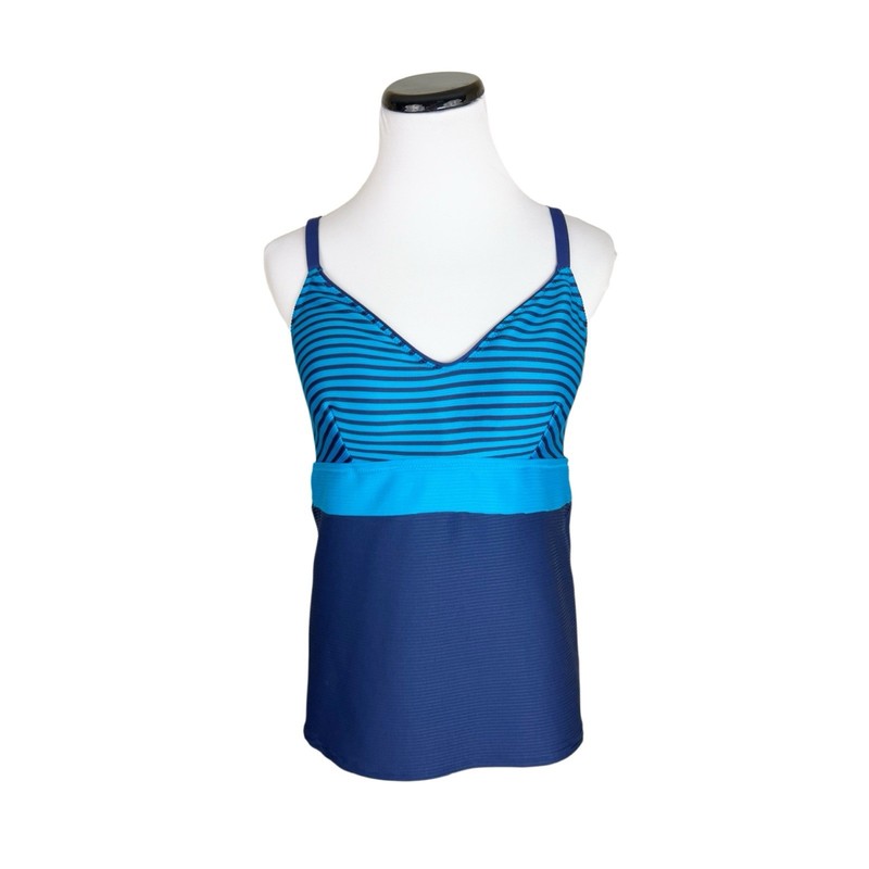 Lands End Striped Blue Navy Tankini Swimsuit Top With Adjustable Straps Size 12