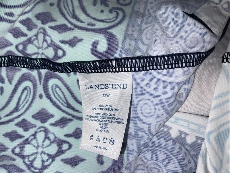 Lands End Tankini Swim Top Size 22W Blue/White/Green Striped Pattern Padded