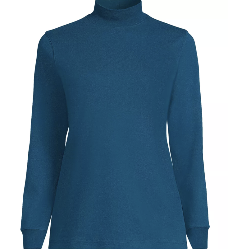 Lands End Women's Cotton Long Sleeve Mock Turtleneck S/T-XL/T - 15 Color Options