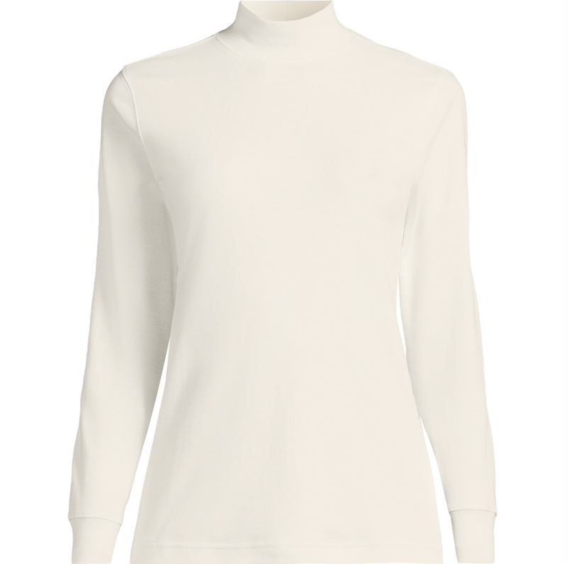 Lands End Women's Cotton Long Sleeve Mock Turtleneck S/T-XL/T - 15 Color Options