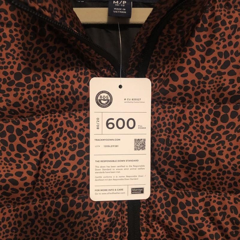 Lands End Women's SZ M Down Puffer Vest 600 Down Fill Leopard Print Warm NEW